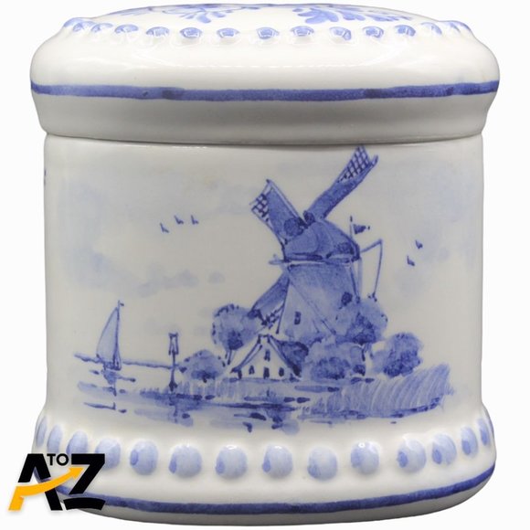 Handpainted Delft Blue Holland Ceramic Container Jar Trinket Box with lid - wind - Picture 6 of 12